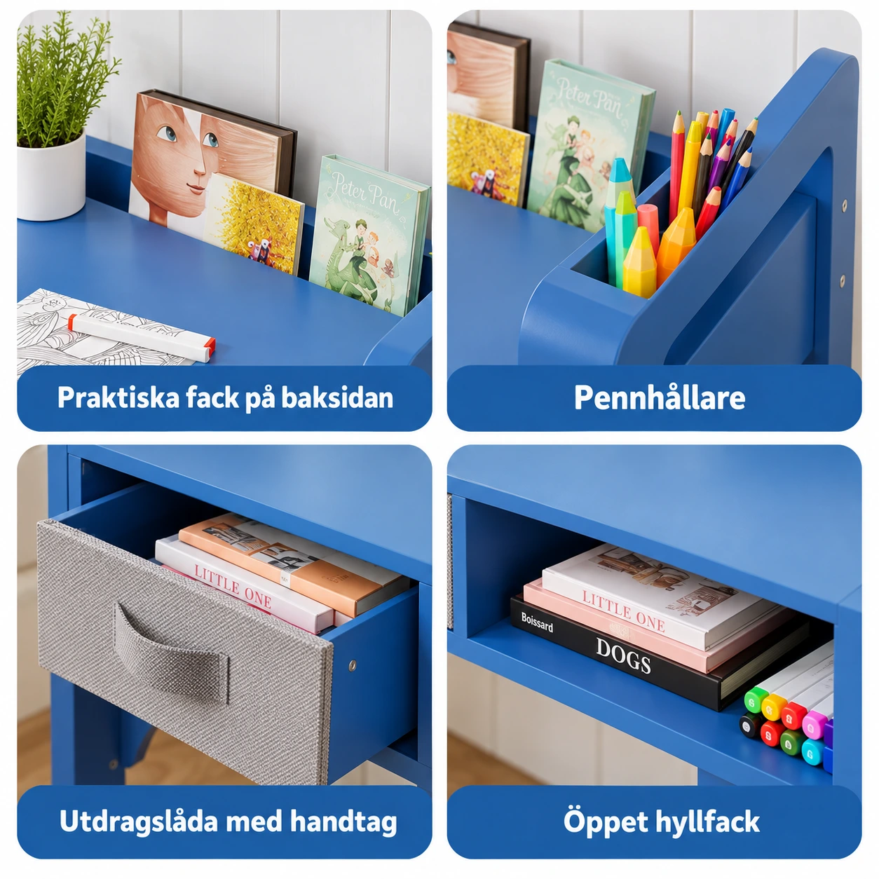 Barnskrivbord med pall och förvaring