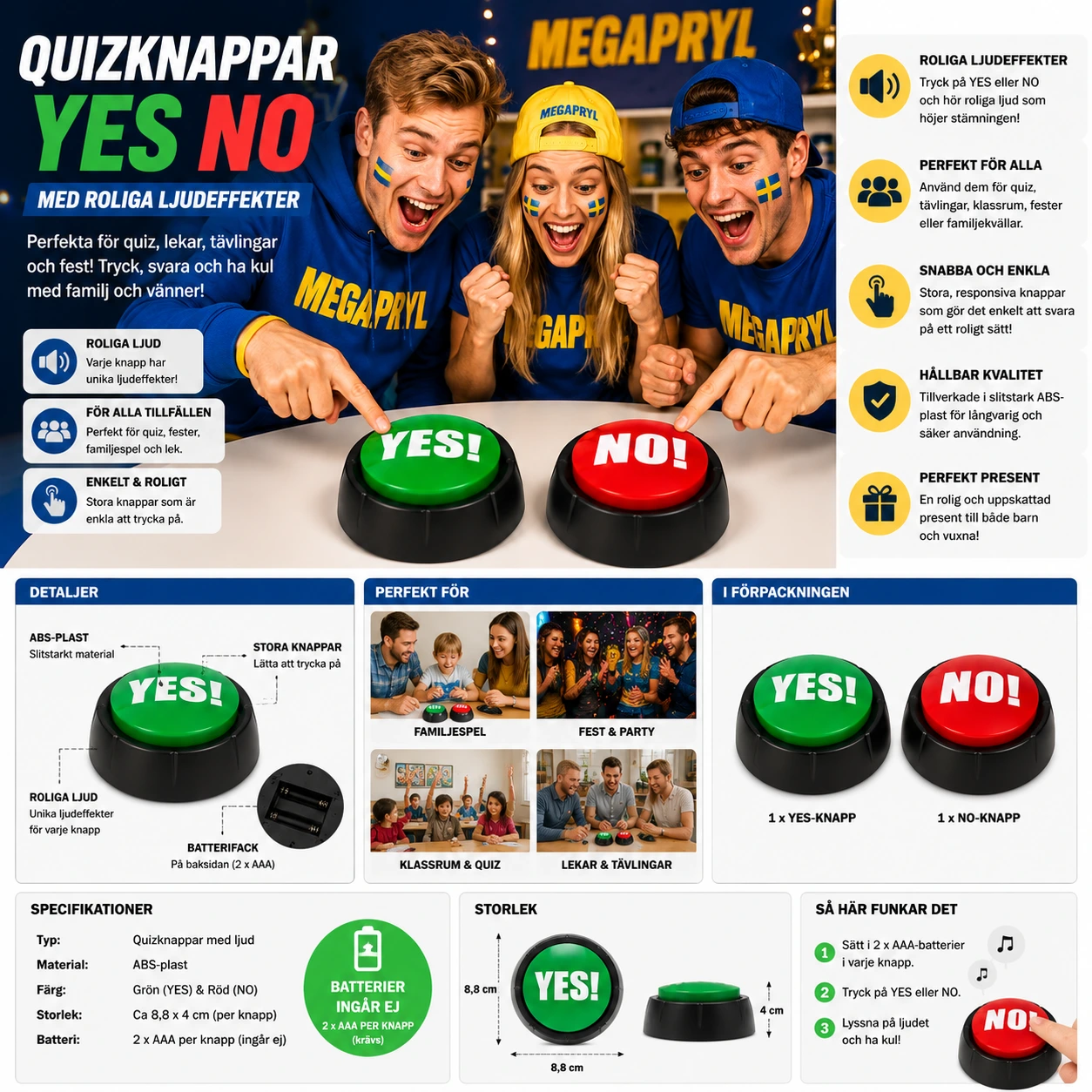 Quizknappar Yes No – Med Roliga Ljudeffekter