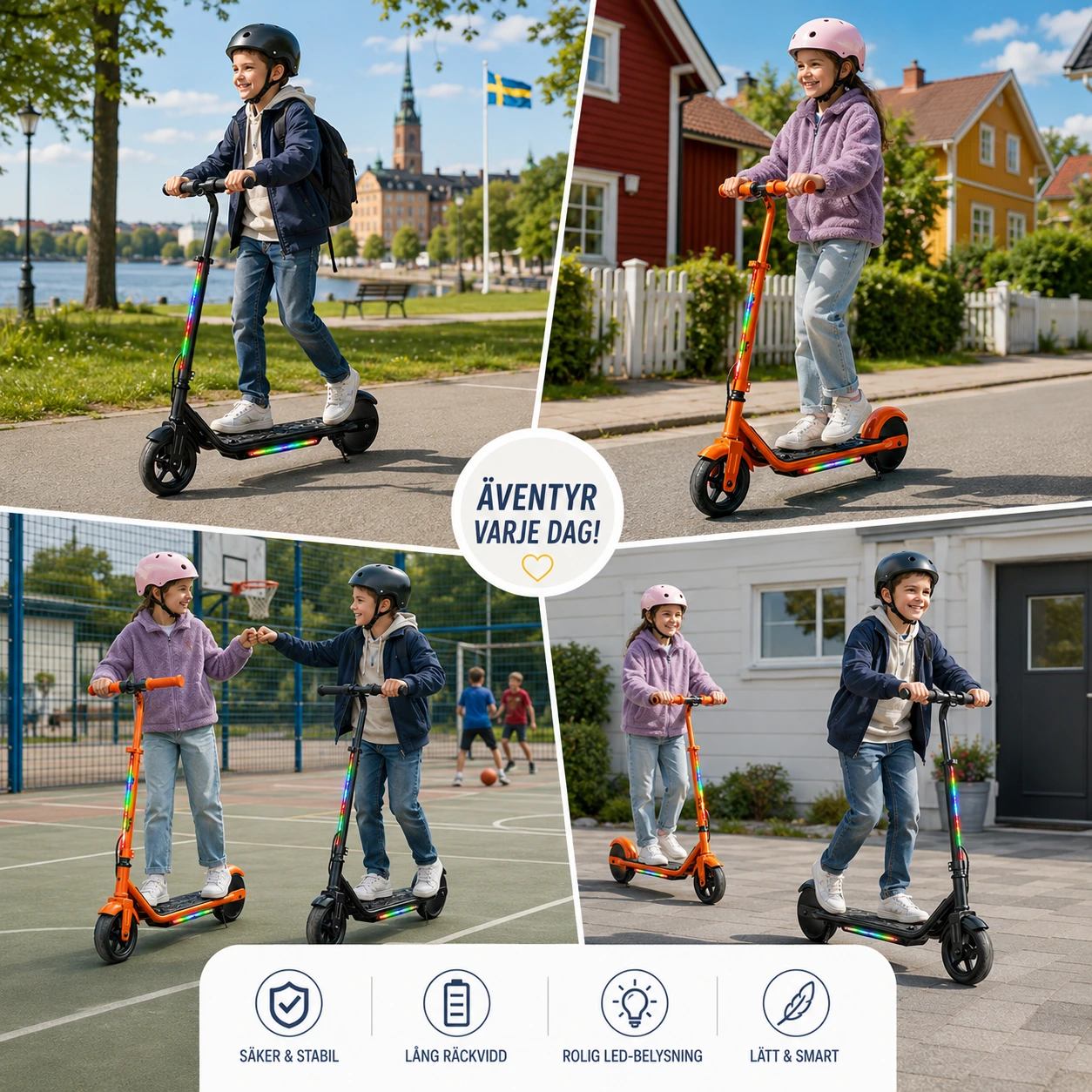 Elsparkcykel för Barn med LED – 150W Justerbar Höjd