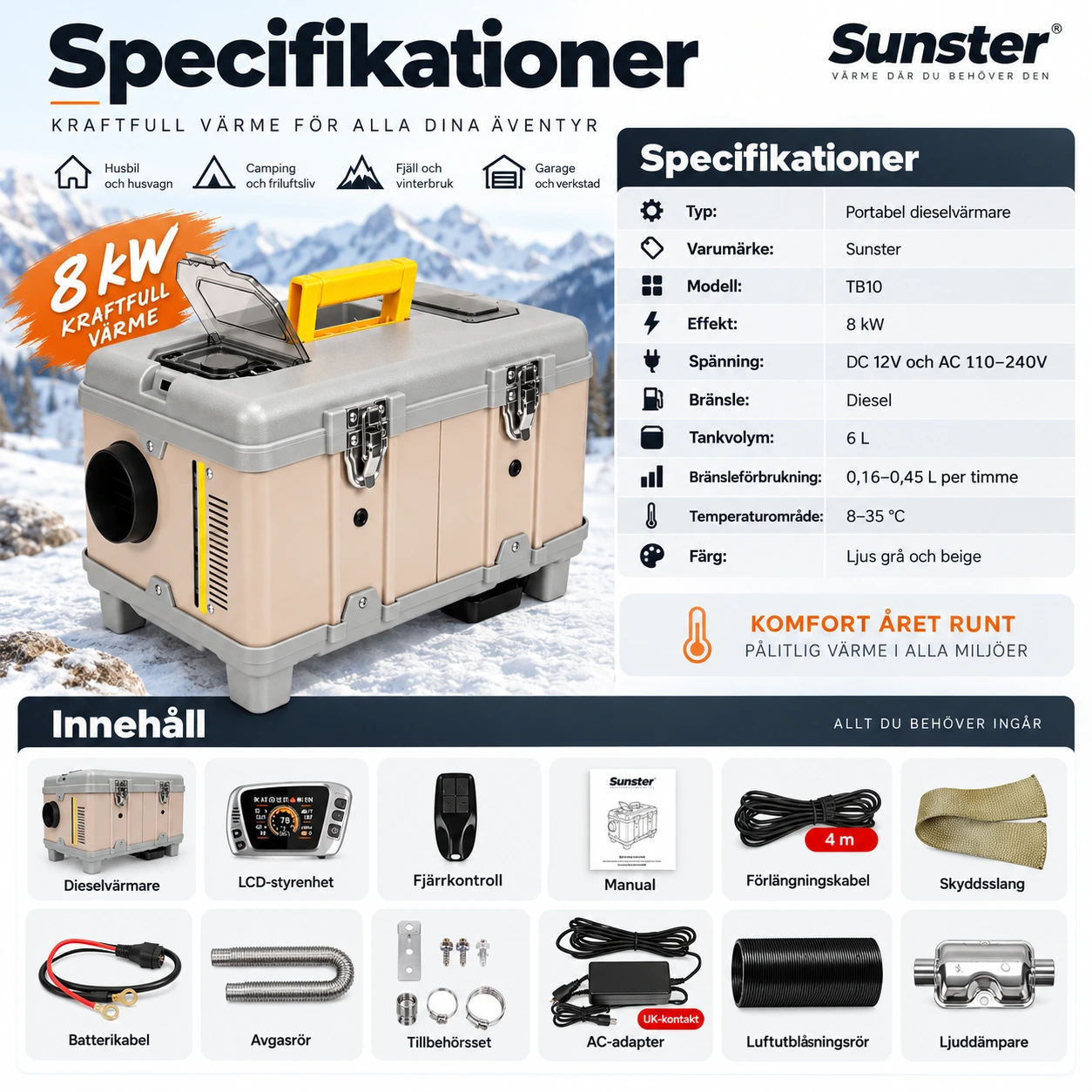 Portabel dieselvärmare för bil och husbil med Bluetooth