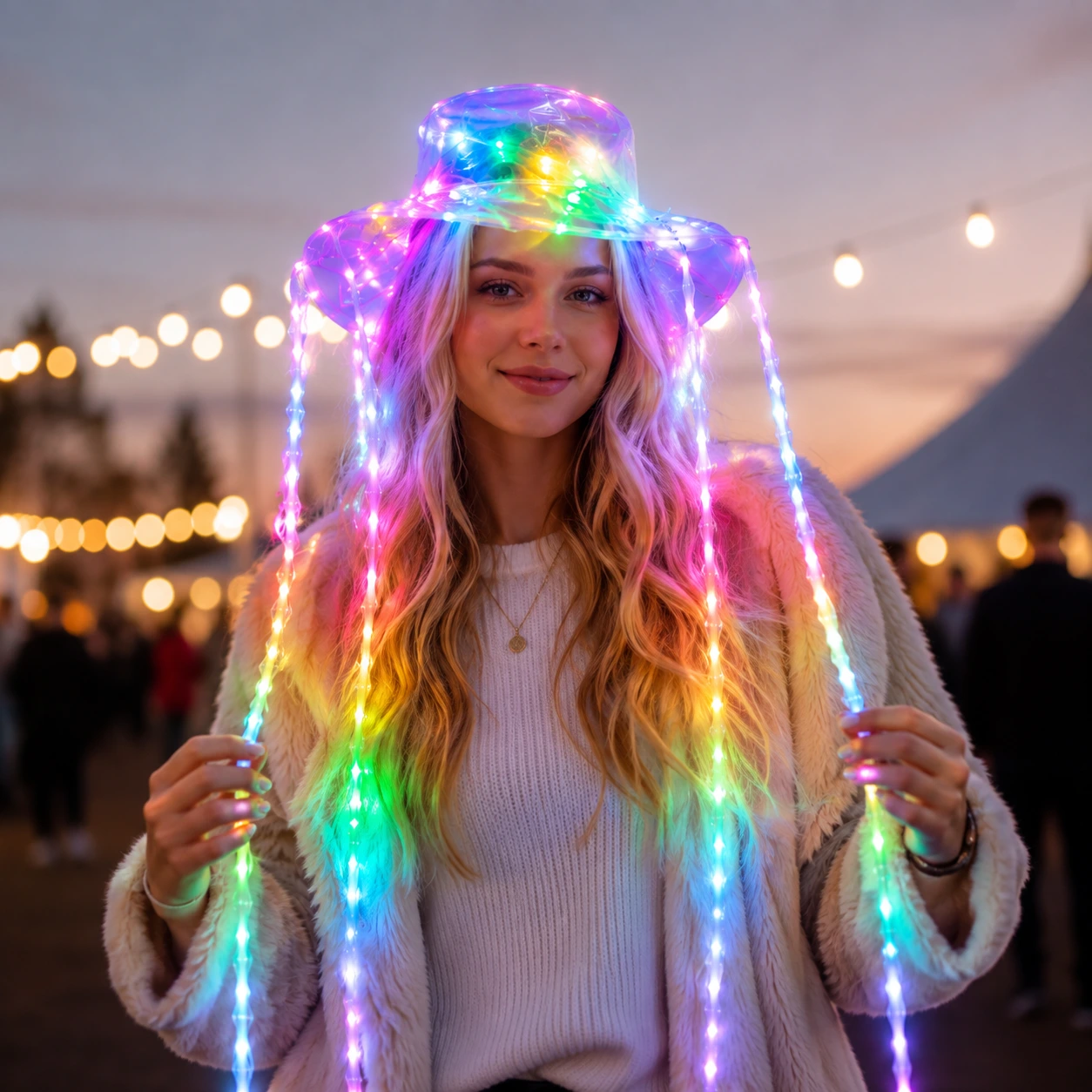 LED-hatt med lysande remsor för fest och cosplay