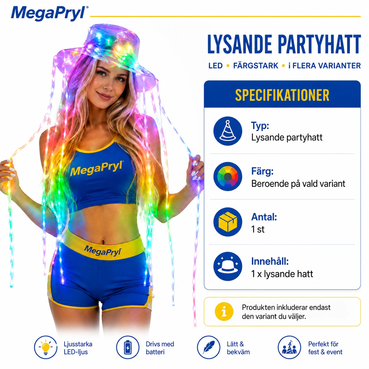 LED-hatt med lysande remsor för fest och cosplay