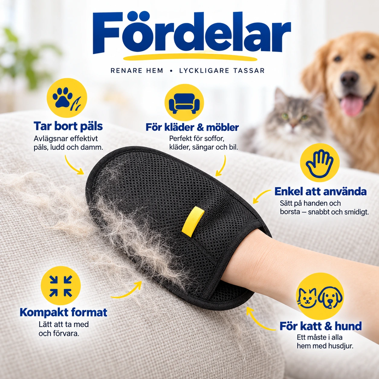 Pälsborttagningshandske för kläder och möbler