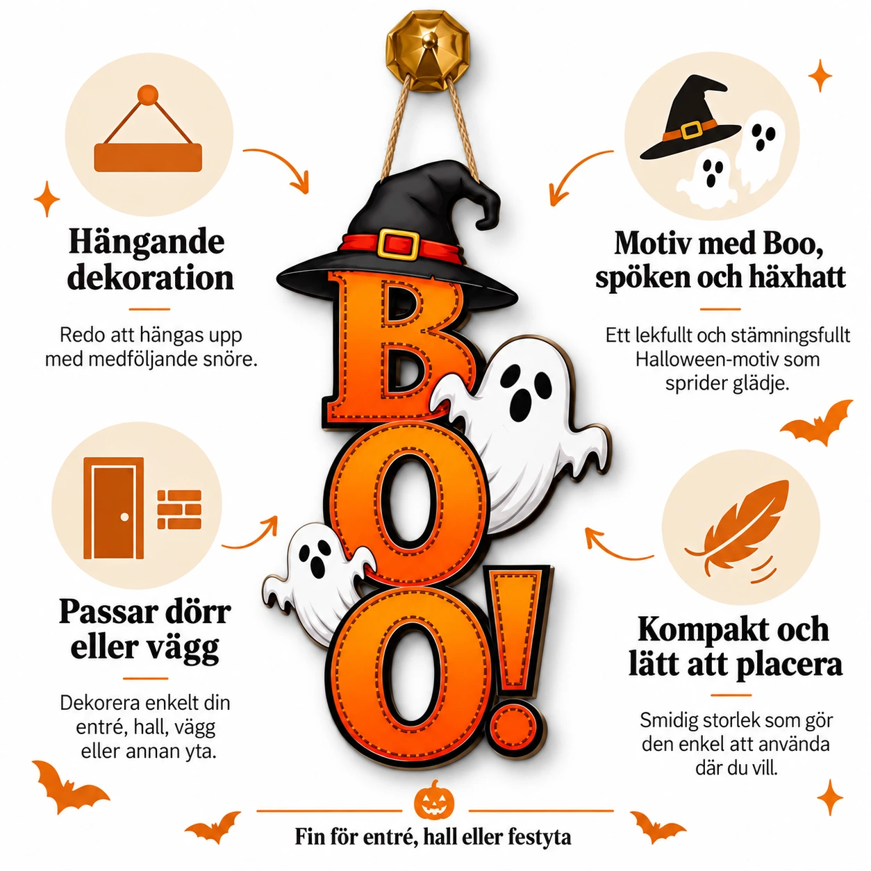 Dörrdekoration med spöke och Boo för halloween