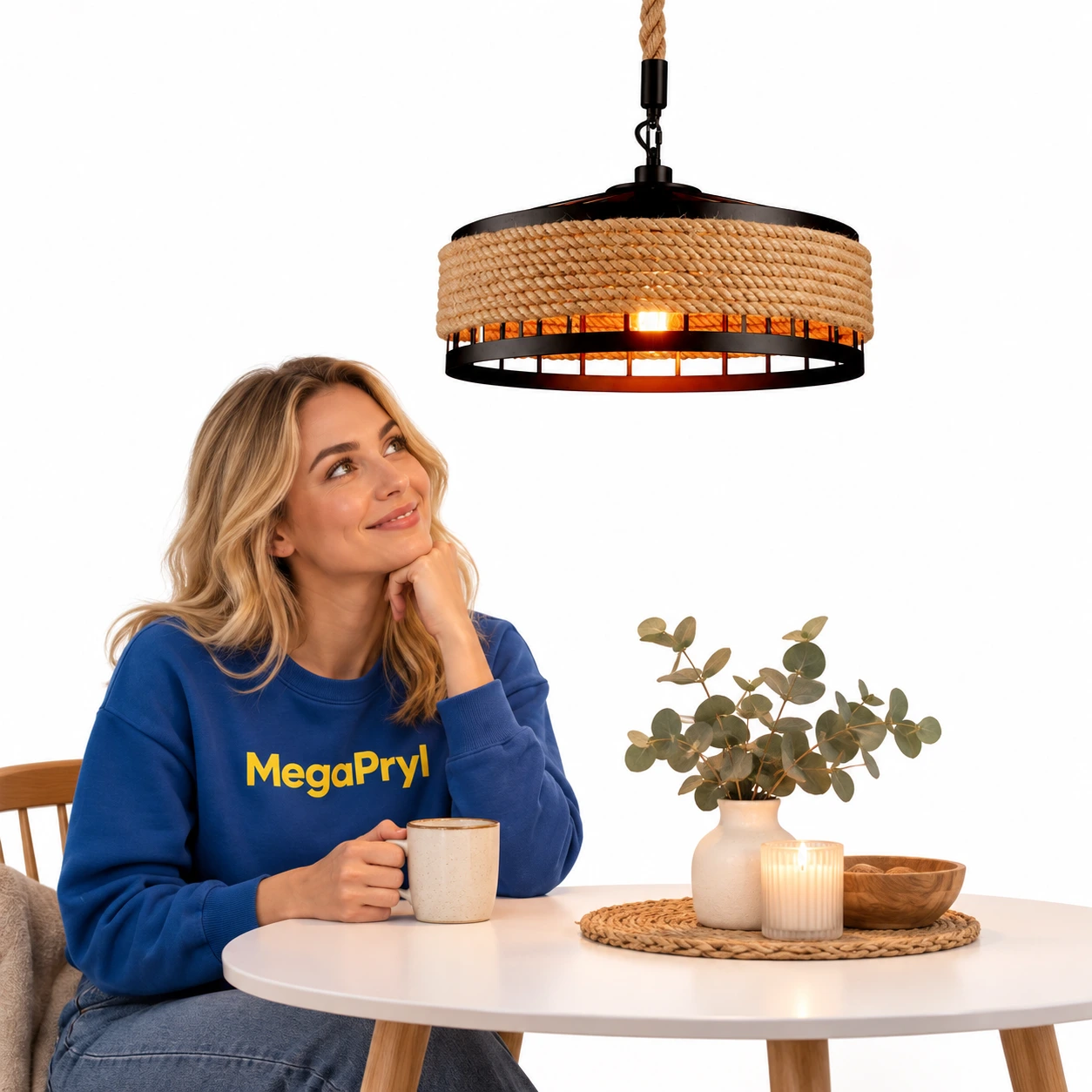 Taklampa i vintagestil med repdetalj