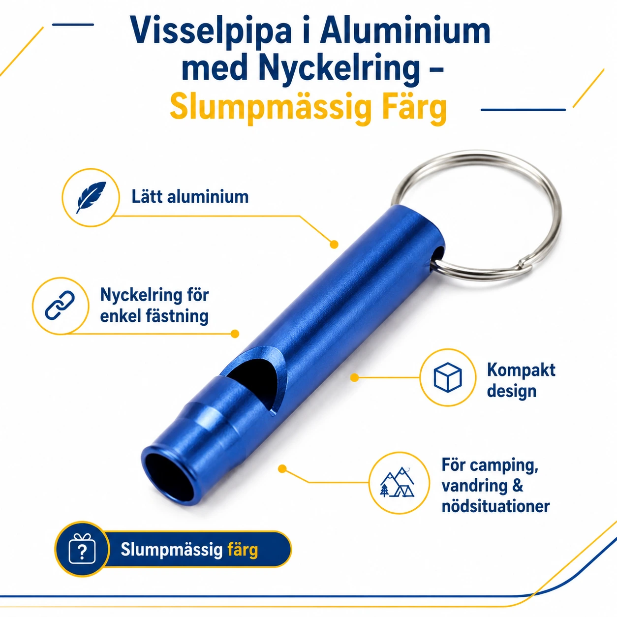 Visselpipa i Aluminium med Nyckelring – Slumpmässig Färg