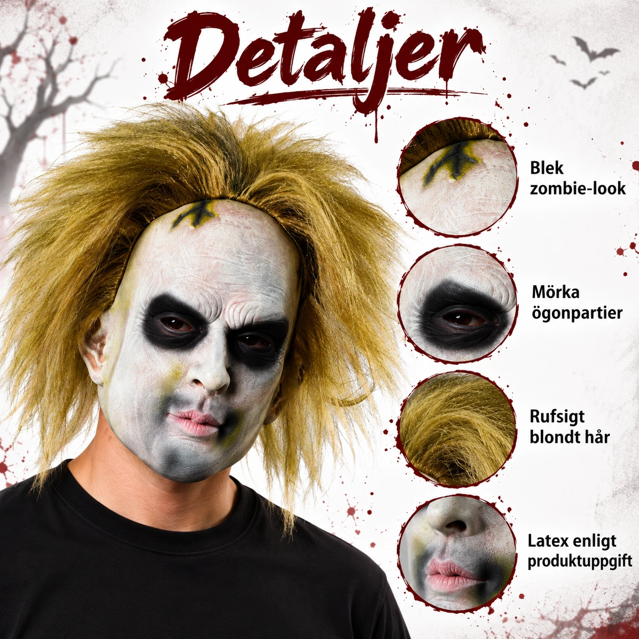 Zombieansiktsmaske i lateks med blondt hår