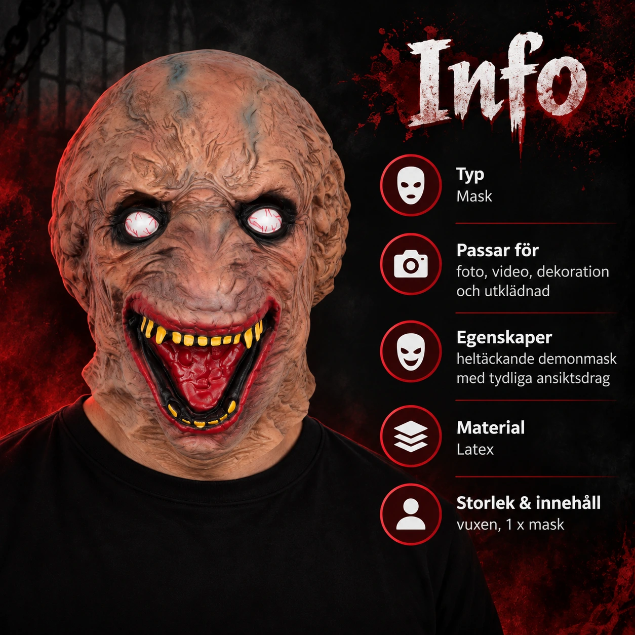 Mask demon vuxen i latex, heltäckande