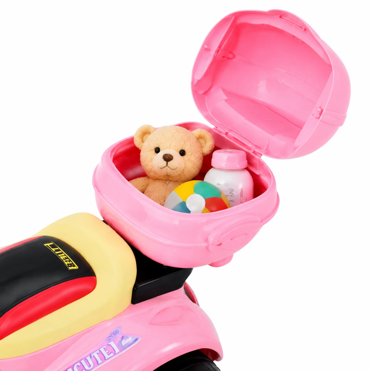 Elscooter för barn med 3 hjul och förvaringsbox rosa