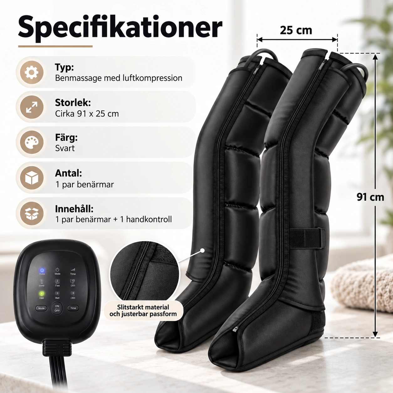 Jalkahierontalaite ilmakompressiolla ja käsiohjaimella
