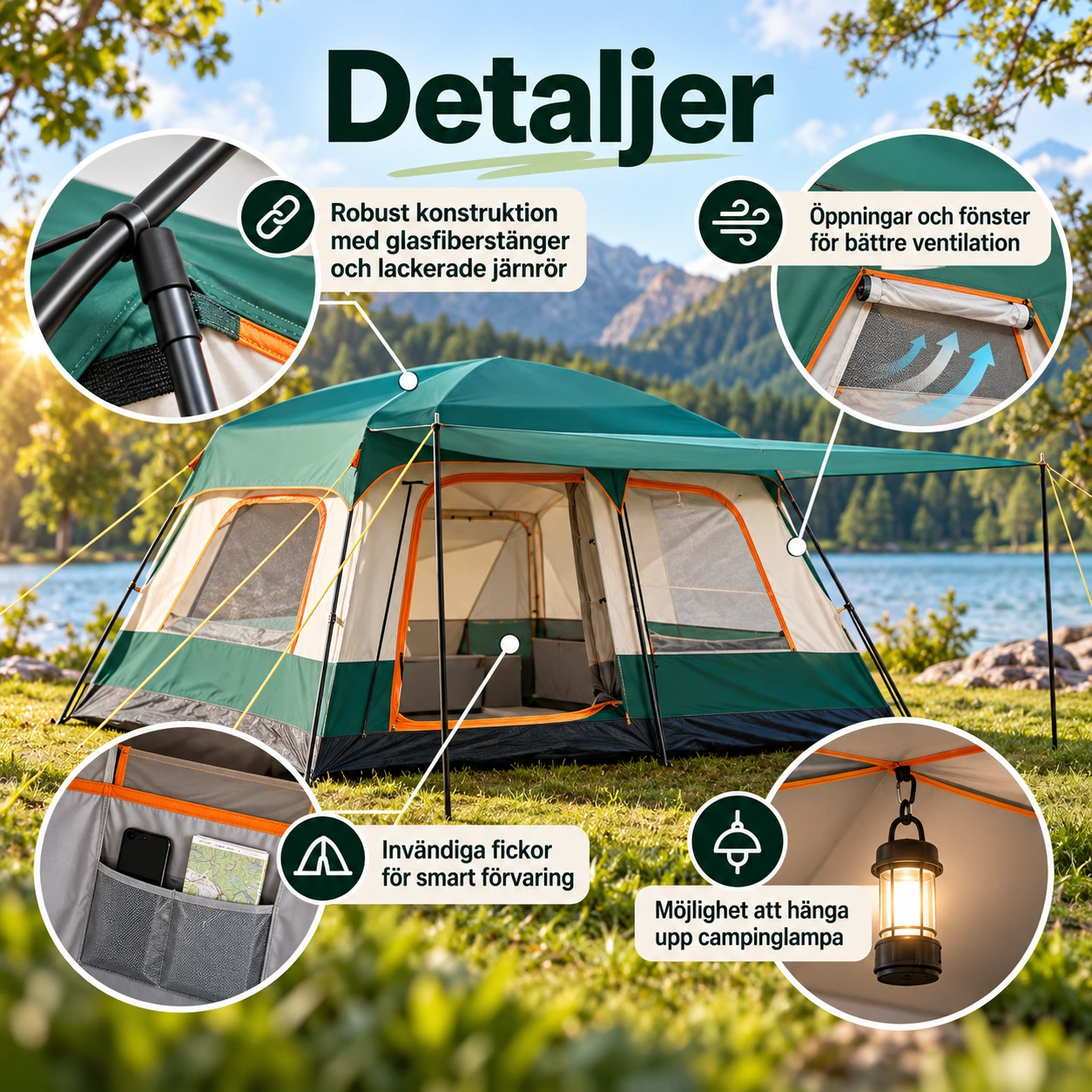 Familjetält för camping och utflykt