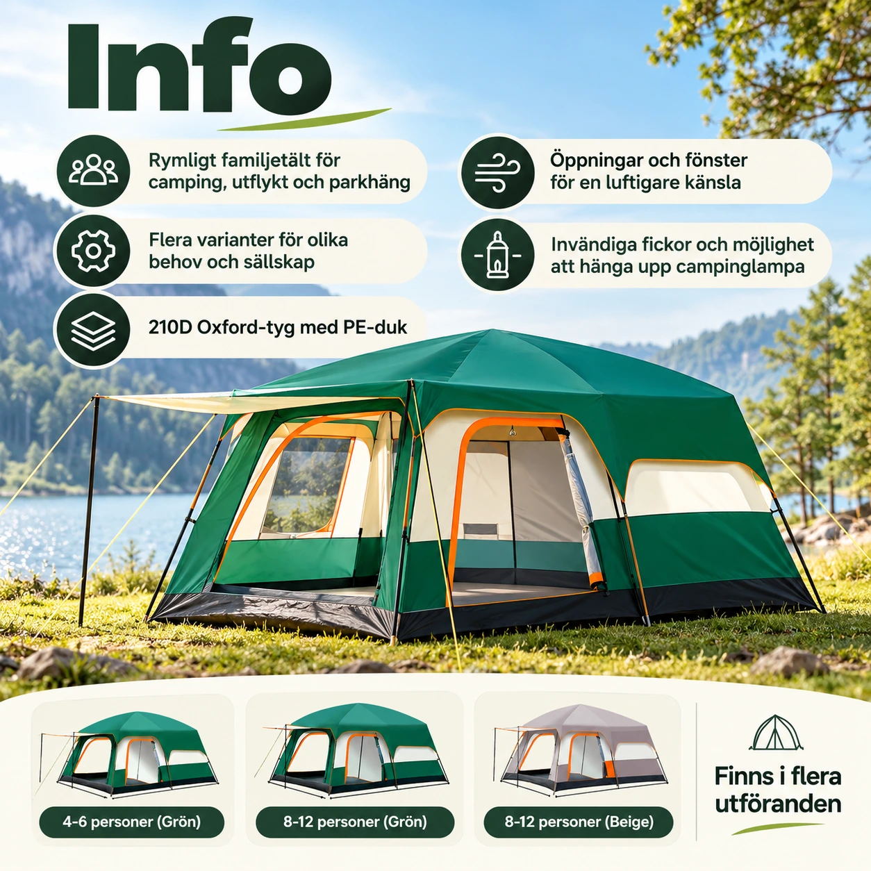 Familjetält för camping och utflykt