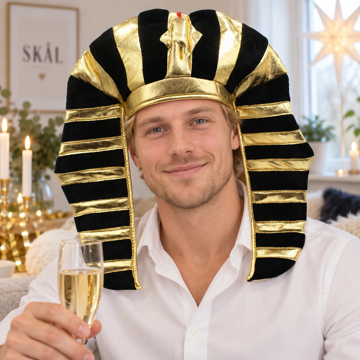 Egyptisk Farao Huvudbonad i Guld och Svart