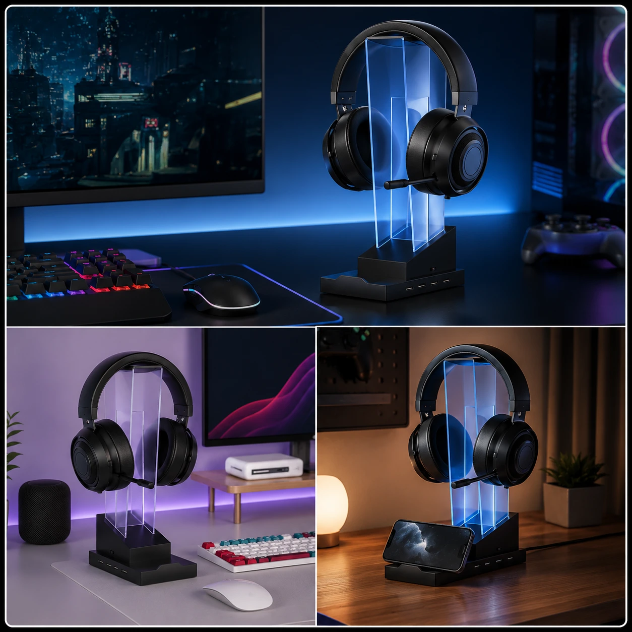 Headsetställ med RGB-Ljus – USB Hörlursställ för Gaming
