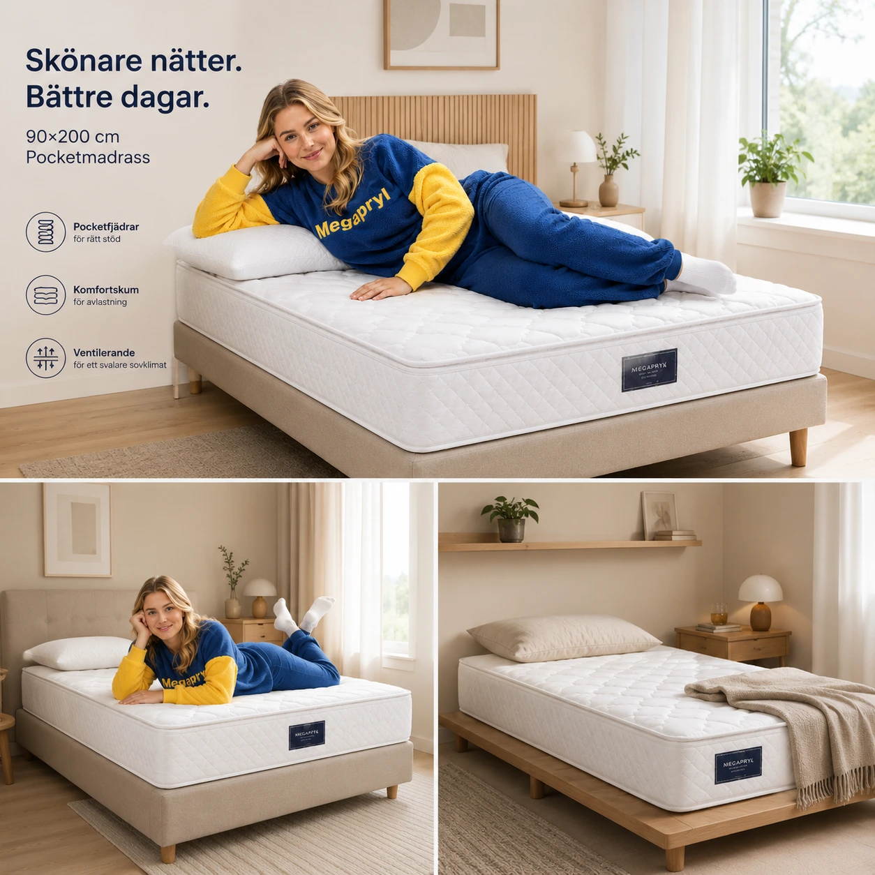 Resårmadrass 90x200 25 cm med 7-zons Stöd