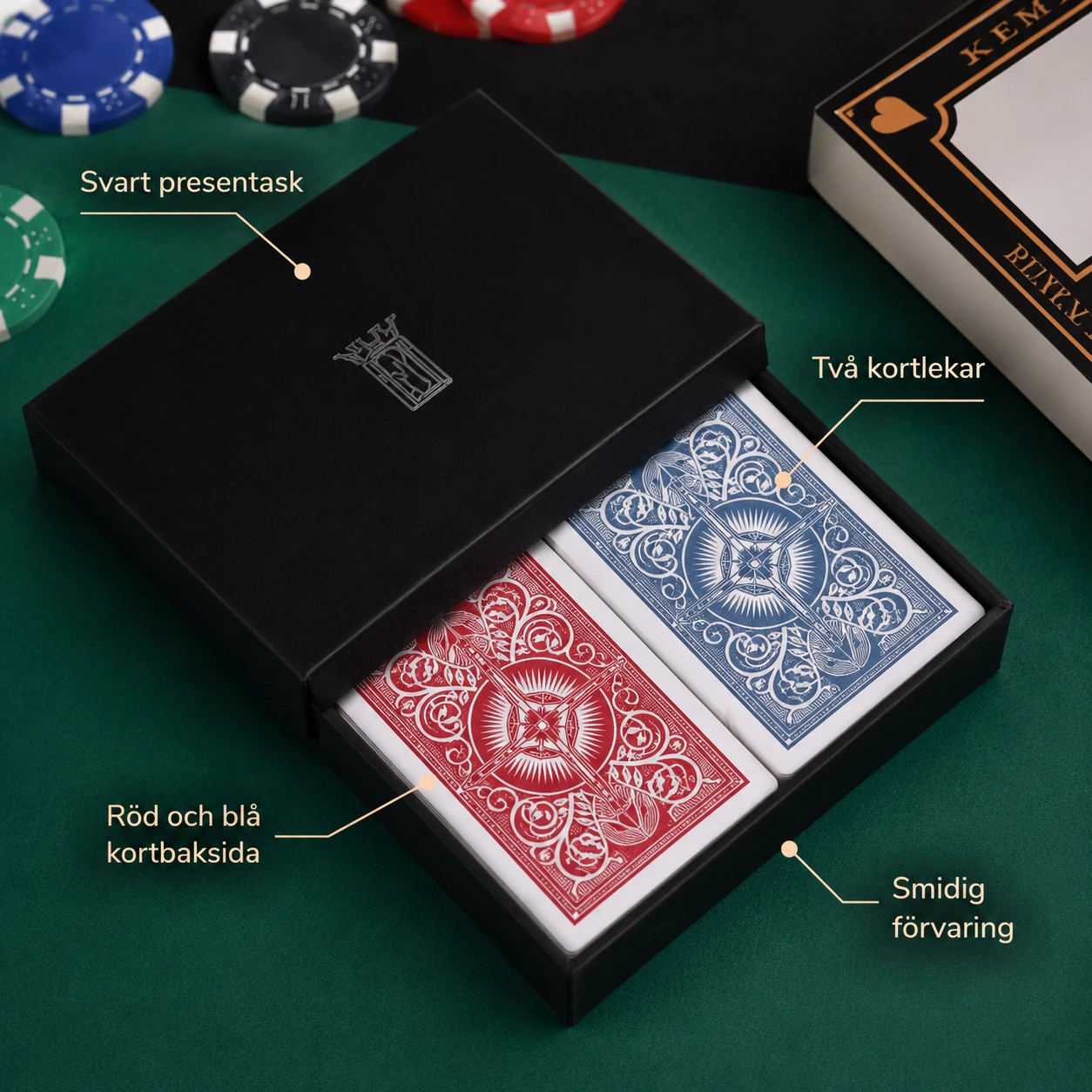 Spelkort i presentask för poker och kortspel