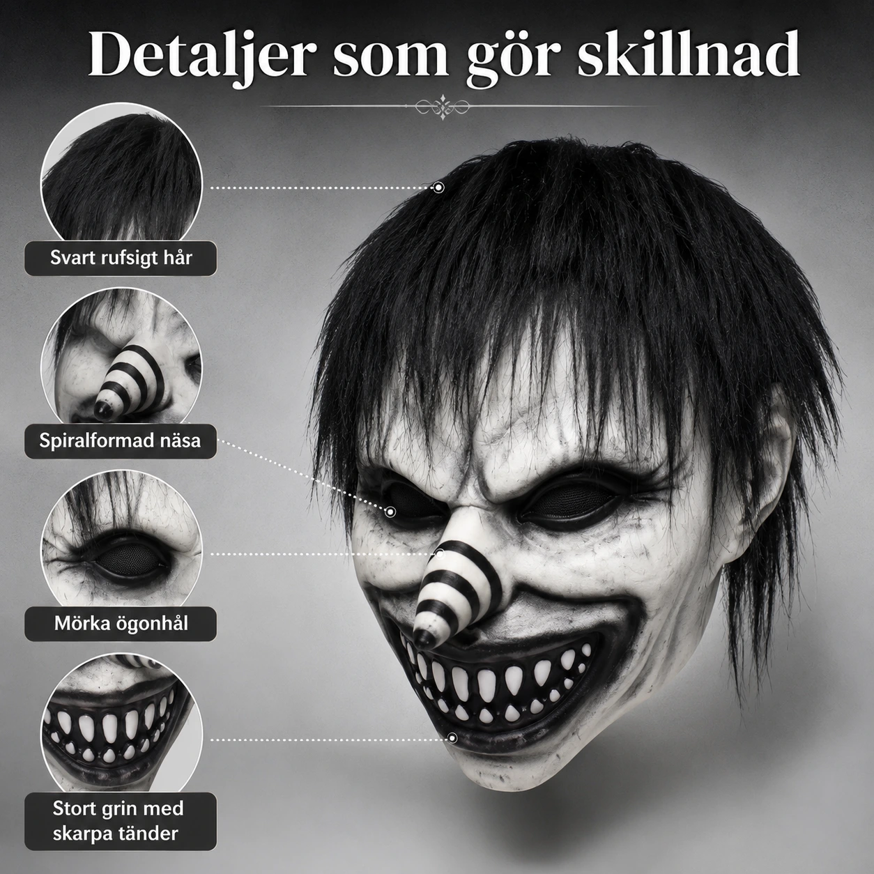 Läskig clownmask för halloween och maskerad