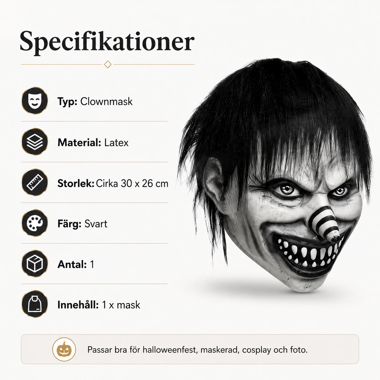 Läskig clownmask för halloween och maskerad