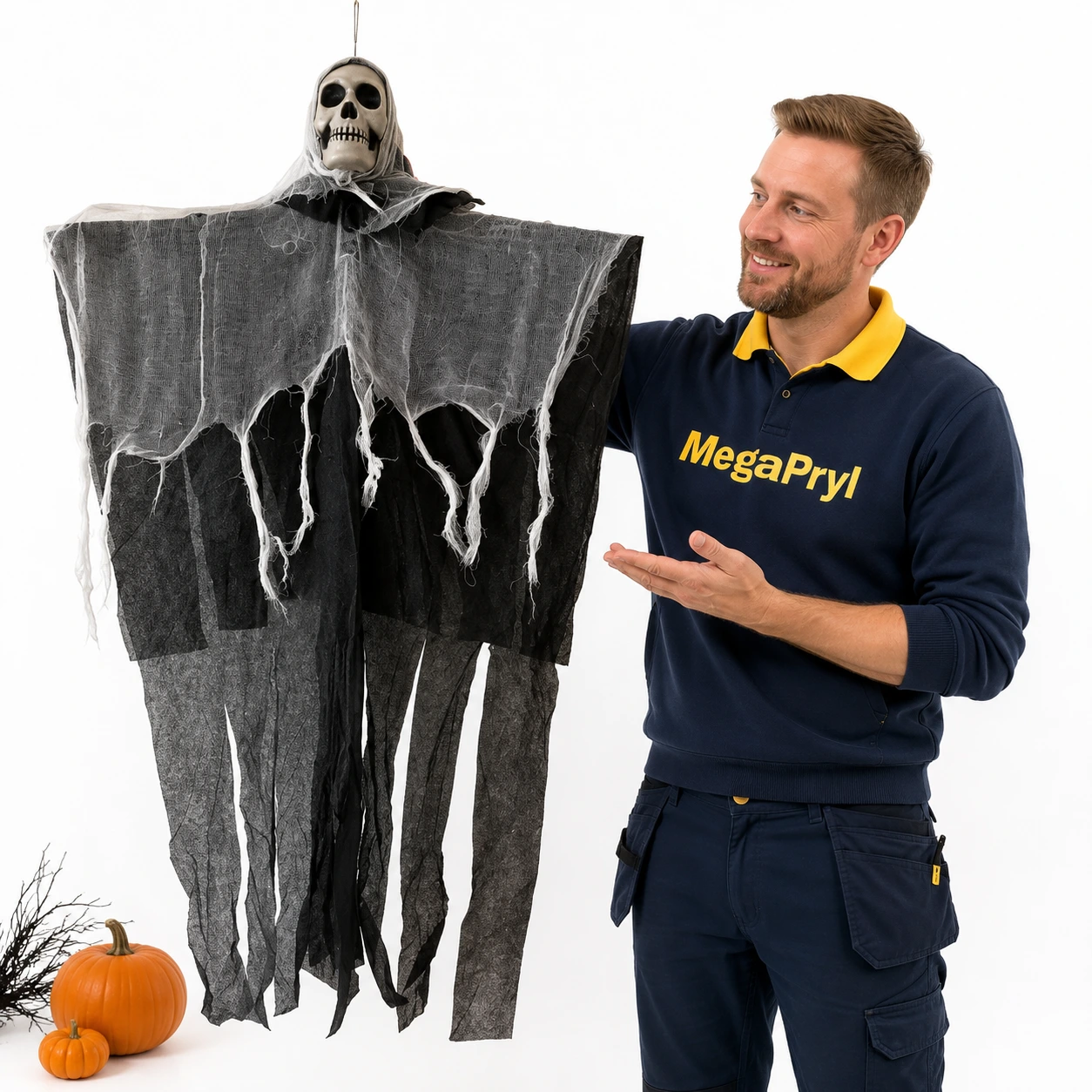 Hängande spökdekoration för halloween med dödskalle