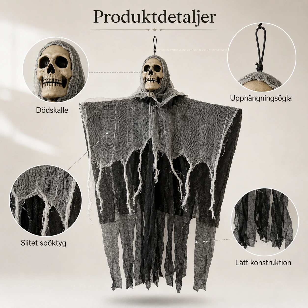 Hängande spökdekoration för halloween med dödskalle