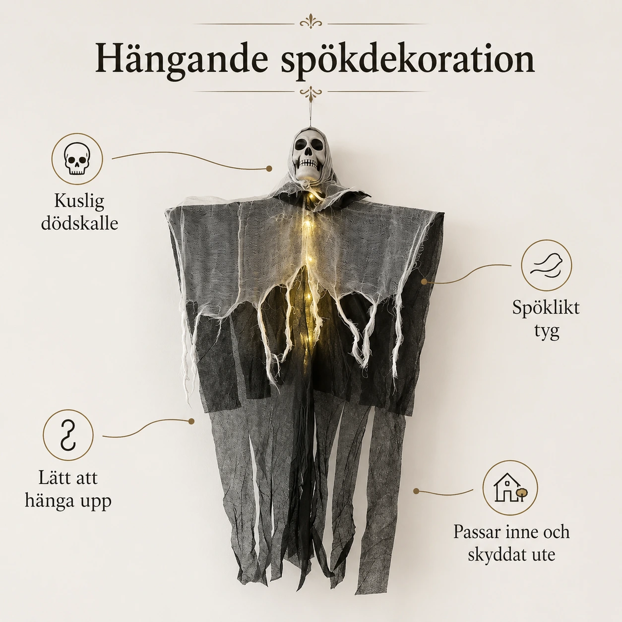 Hängande spökdekoration för halloween med dödskalle
