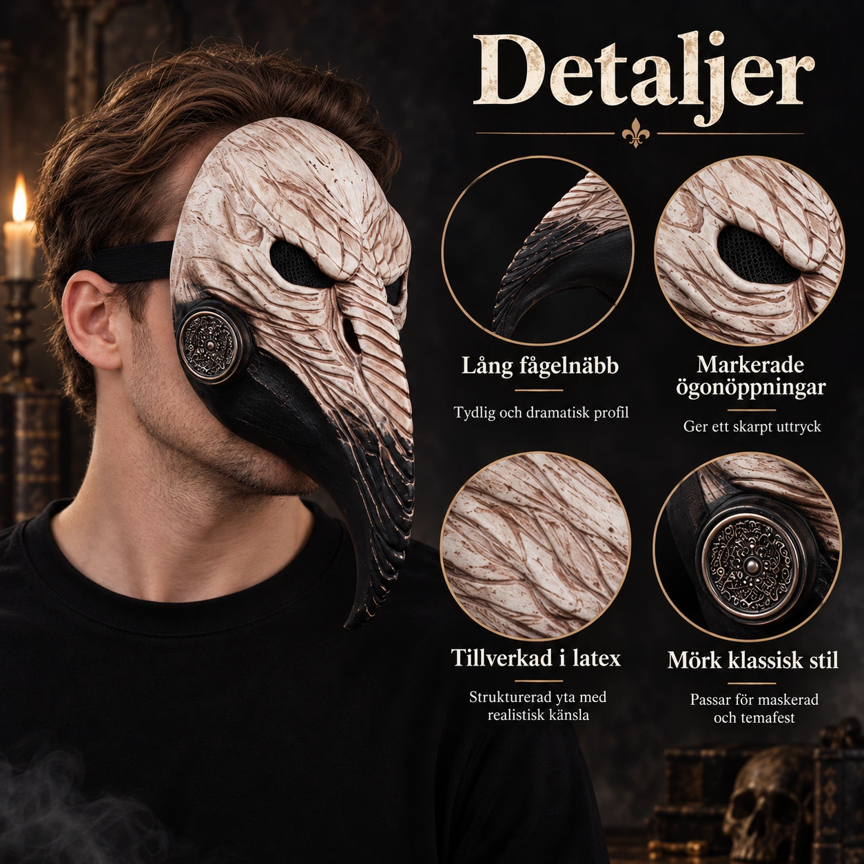 Mask pestläkare i latex med lång näbb