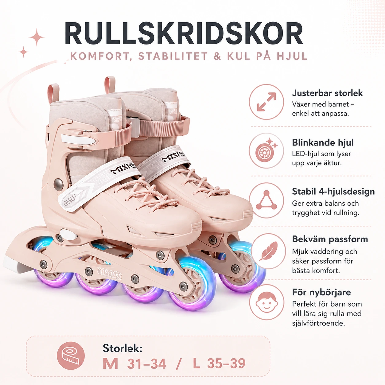 Rullskridskor Barn Justerbara – Blinkande Hjul