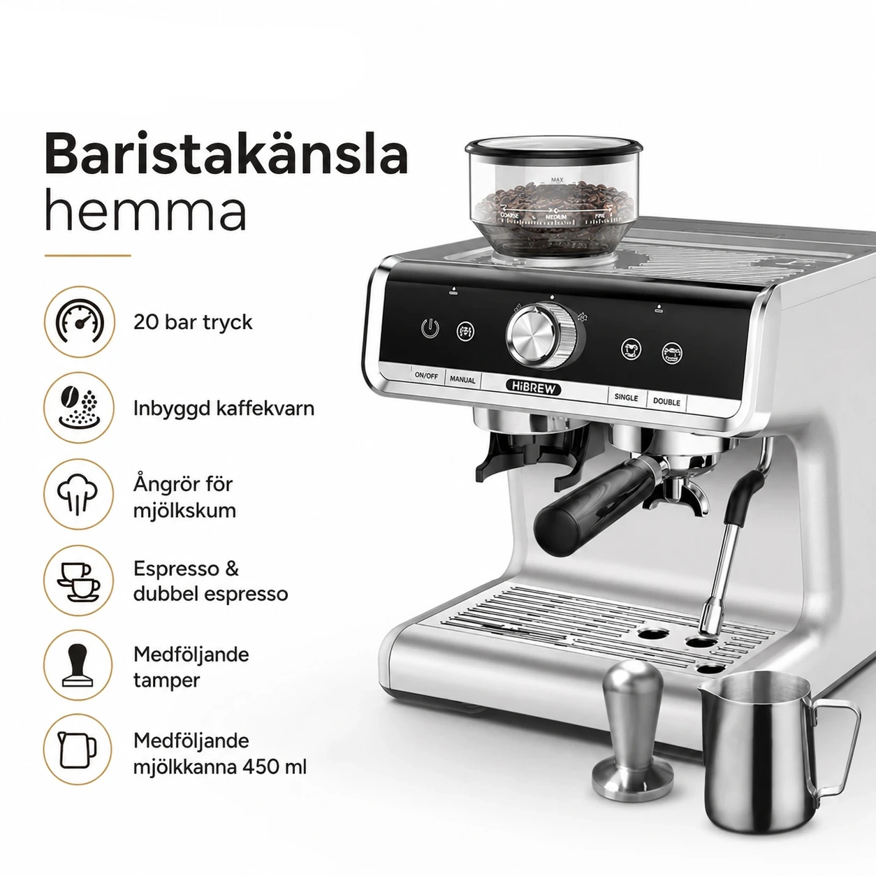 Espressomaskin 20 Bar med Kaffekvarn – Barista Pro