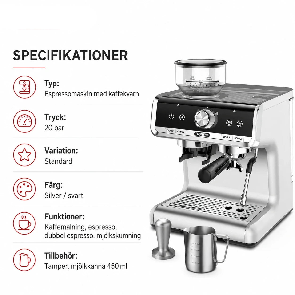 Espressomaskin 20 Bar med Kaffekvarn – Barista Pro