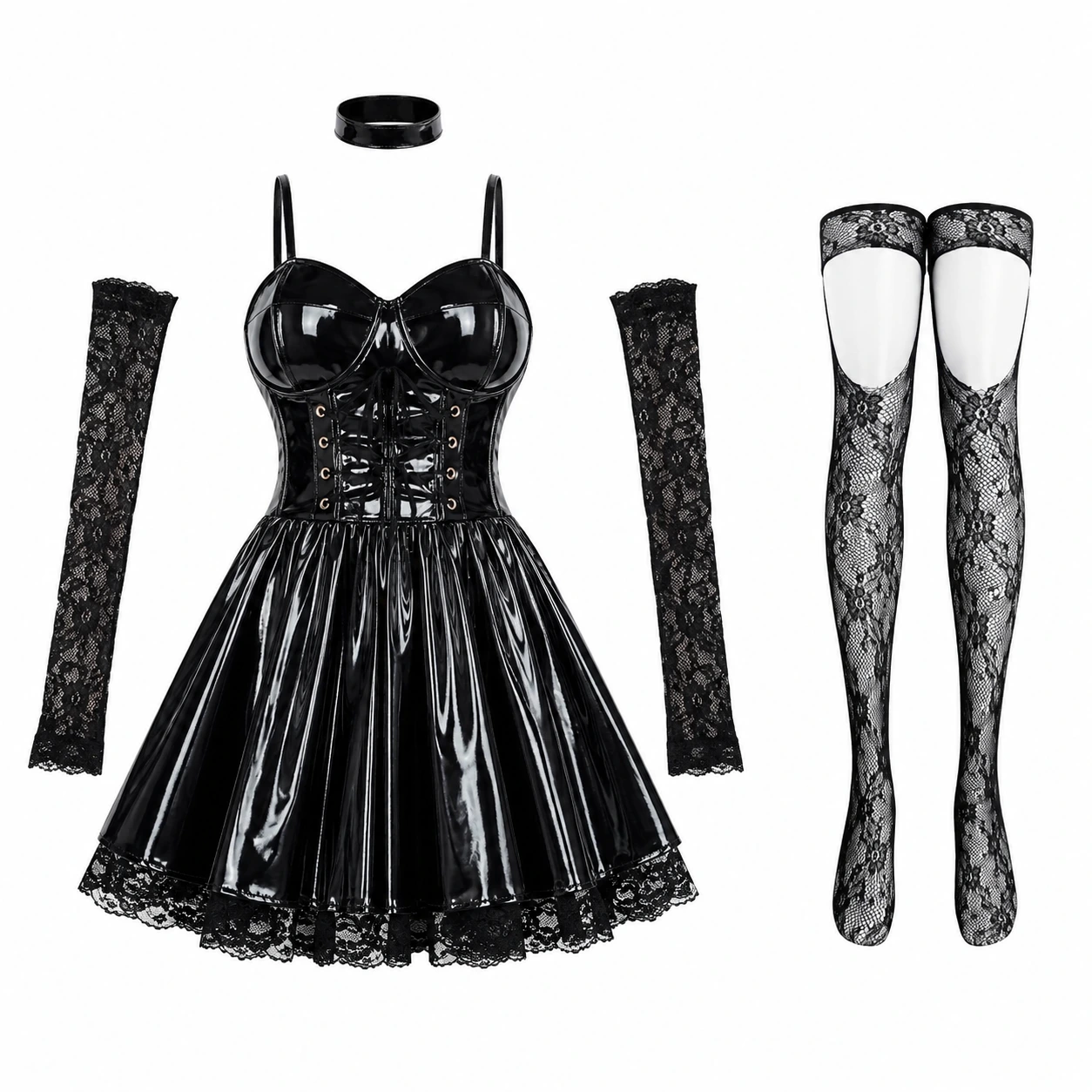 Gothic cosplayklänning med tillbehör för maskerad