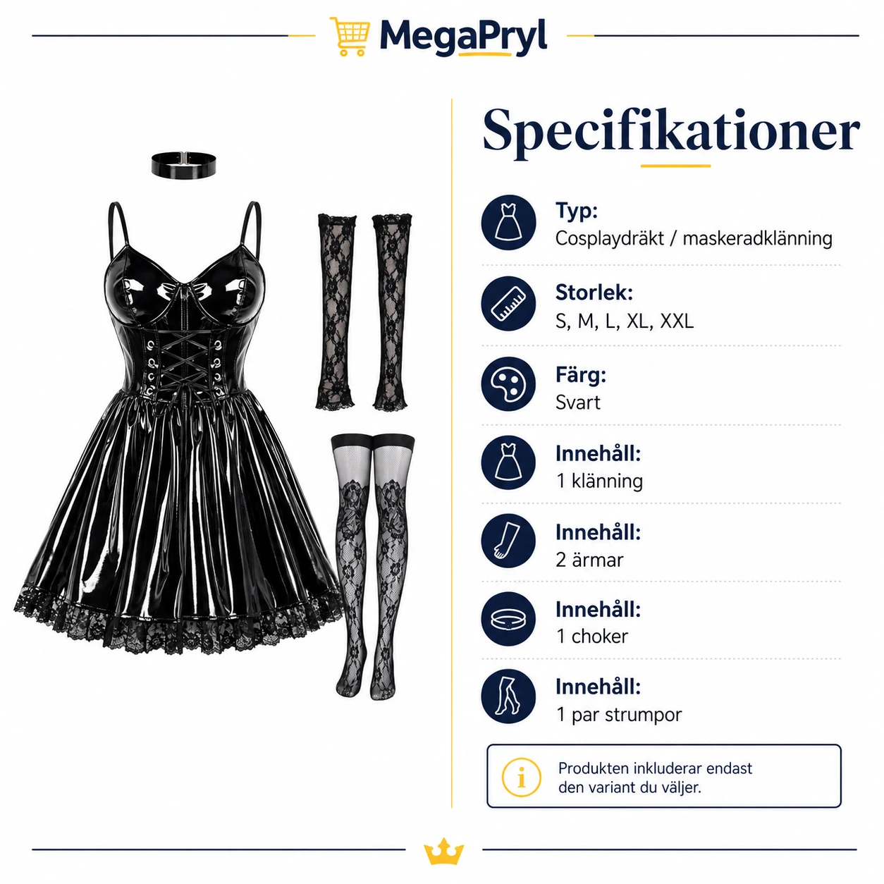 Gothic cosplayklänning med tillbehör för maskerad
