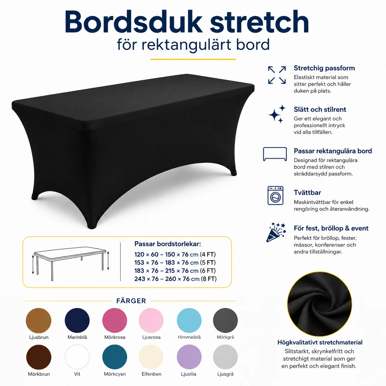 Bordsduk stretch för rektangulärt bord