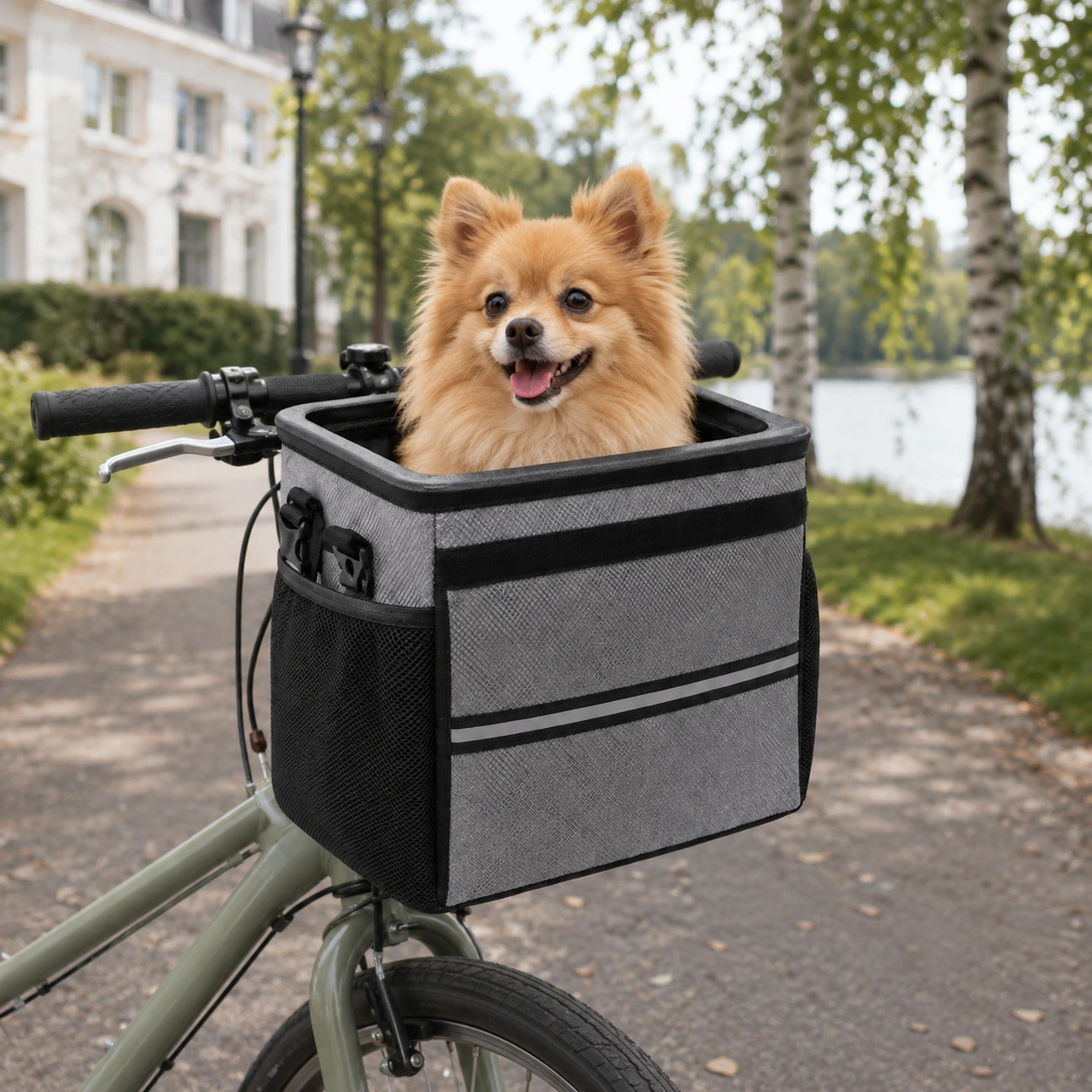 Cykelkorg för hund och katt till styre, avtagbar och vikbar