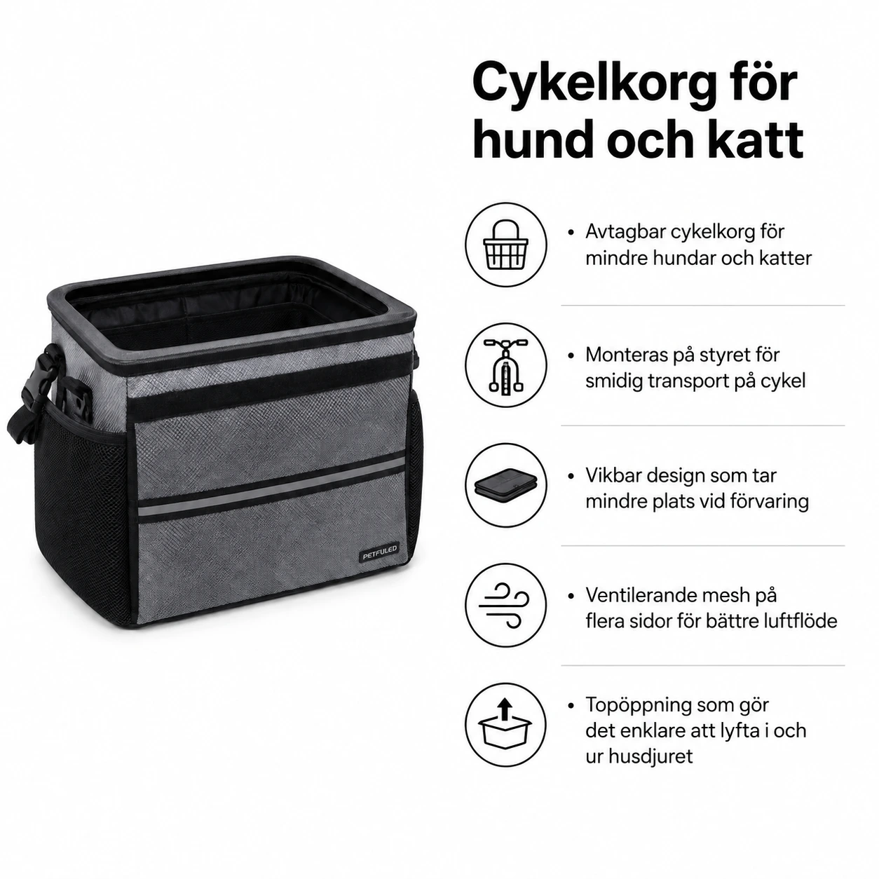 Cykelkorg för hund och katt till styre, avtagbar och vikbar