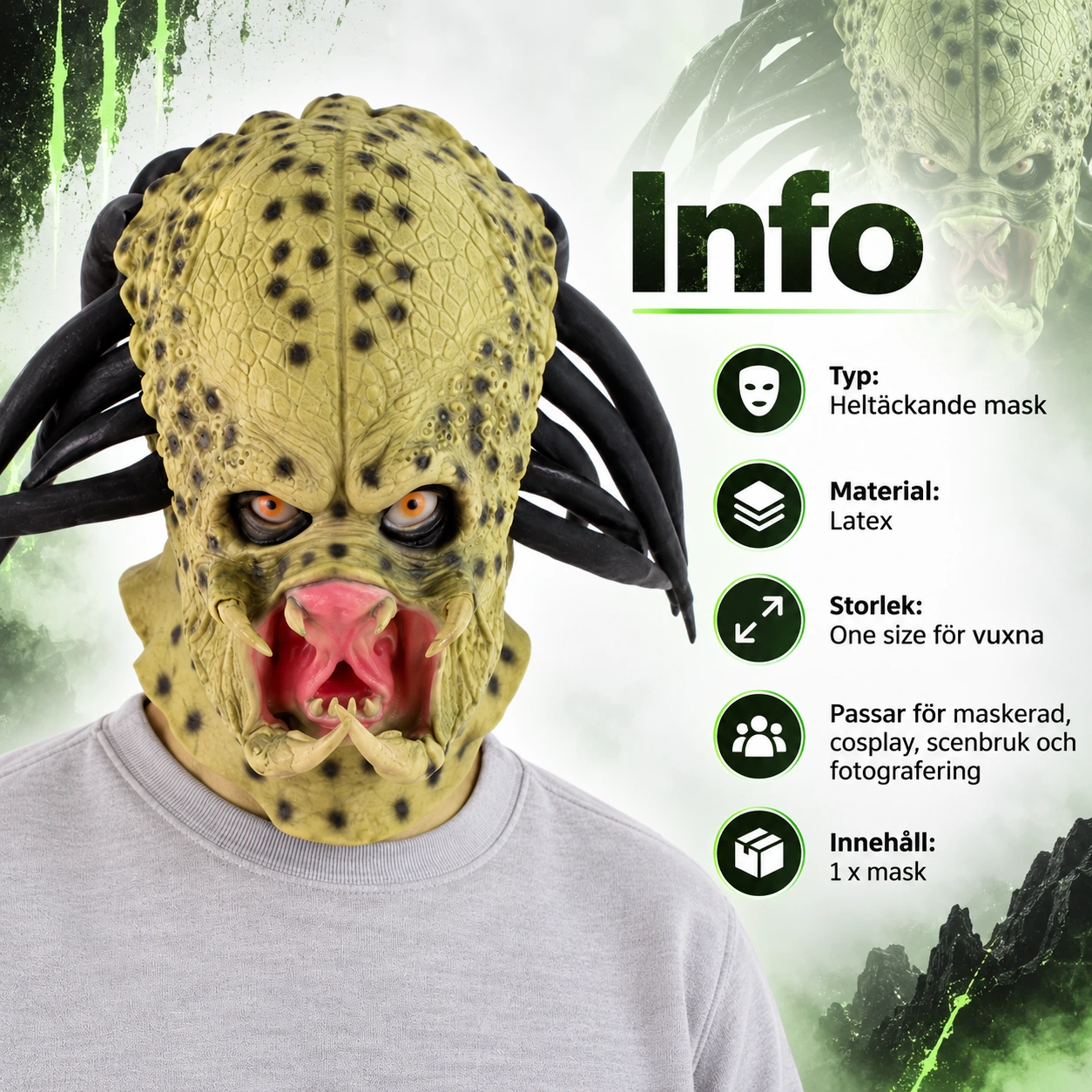 Mask vuxen rovdjursmonster i latex, heltäckande