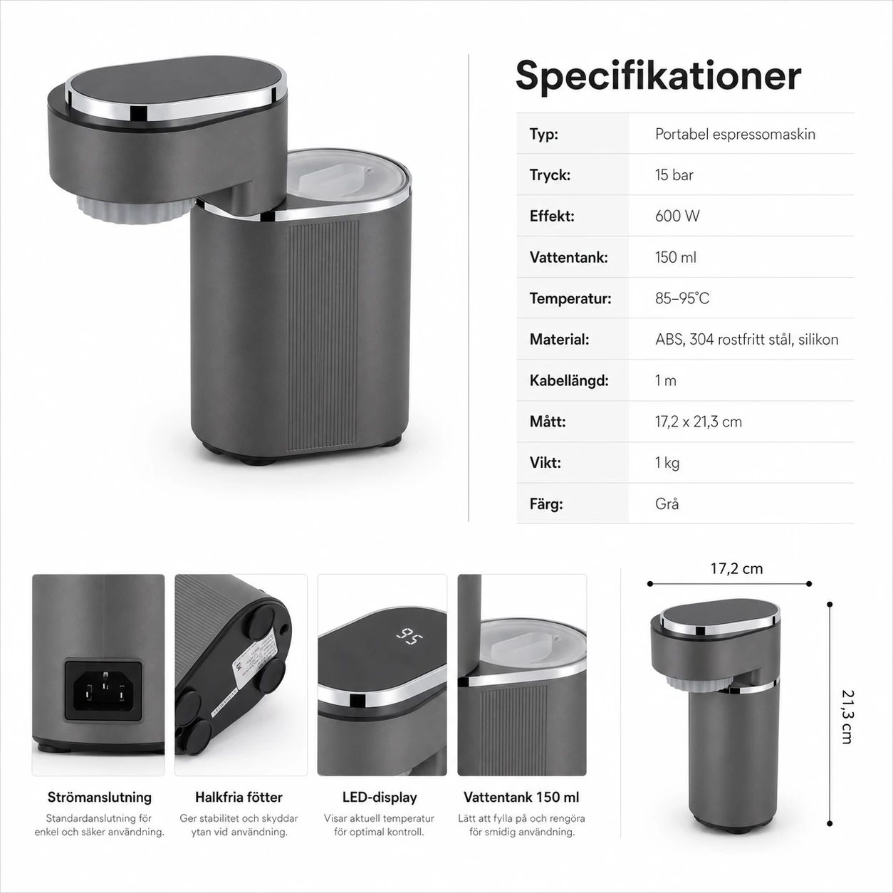 Portabel Espressomaskin 15 Bar 150 ml – Mini Kaffemaskin för Resa