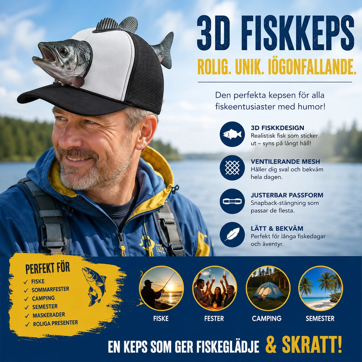 Fiskkeps 3D – Rolig Baseballkeps med Fiskdesign