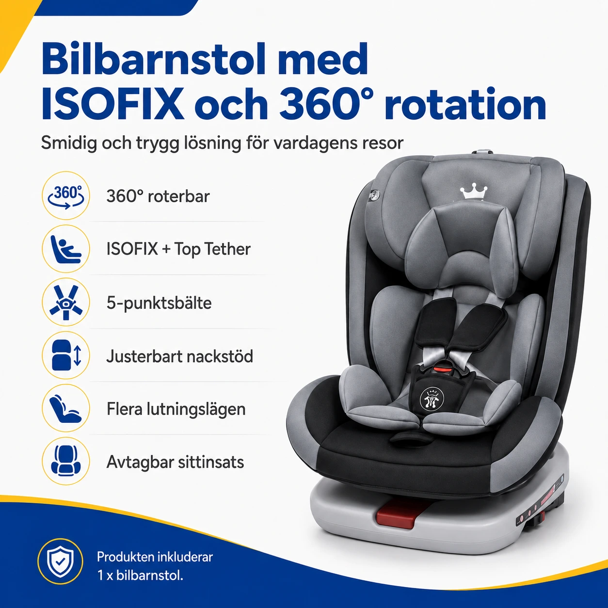 Bilbarnstol med ISOFIX och 360° rotation 9–36 kg