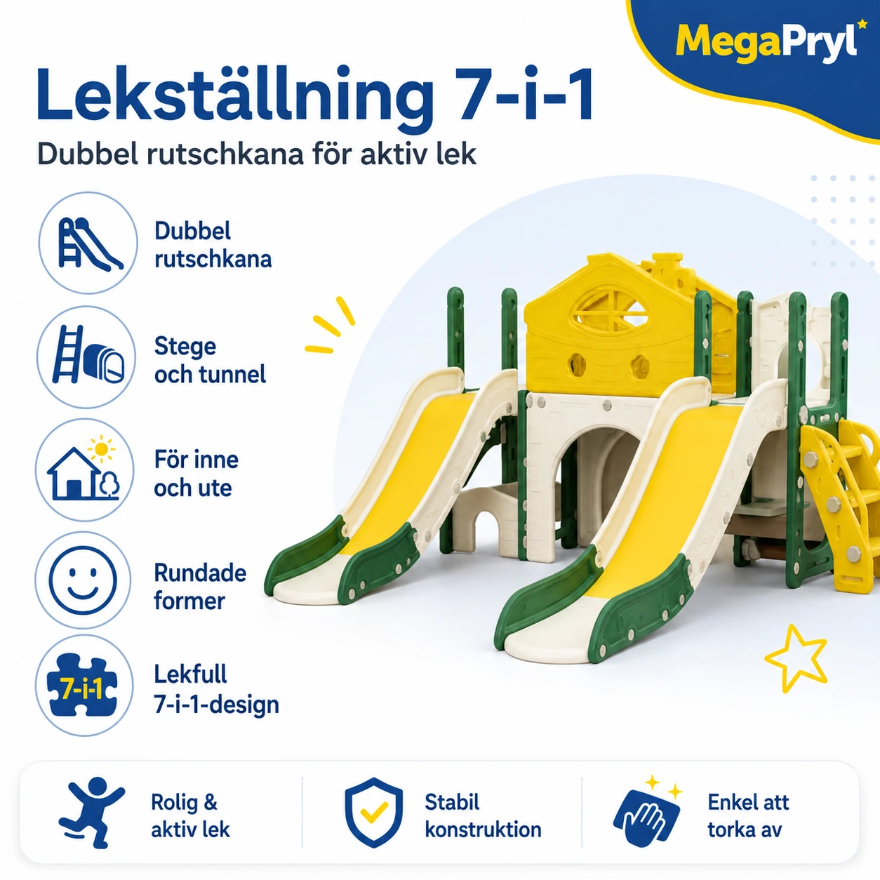 Lekställning med dubbel rutschkana för barn