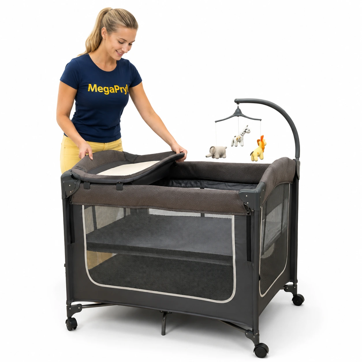Resesäng för baby med skötbord och hopfällbar design