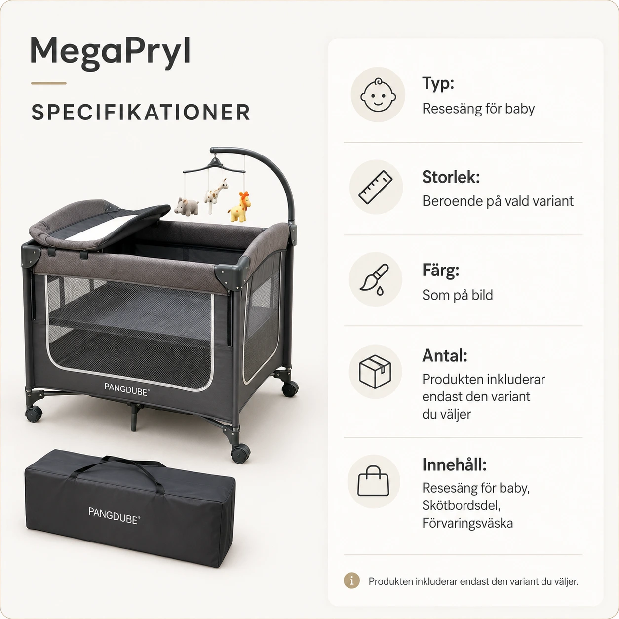 Resesäng för baby med skötbord och hopfällbar design