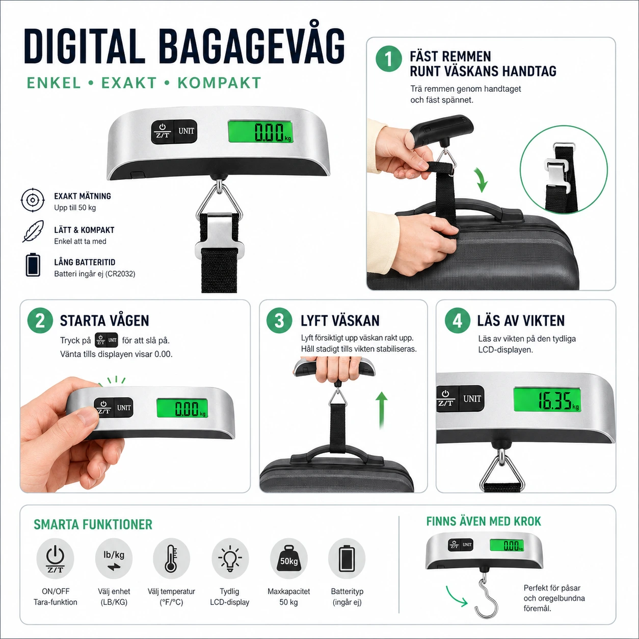 Bagagevåg Digital – Portabel Resvåg 50 kg