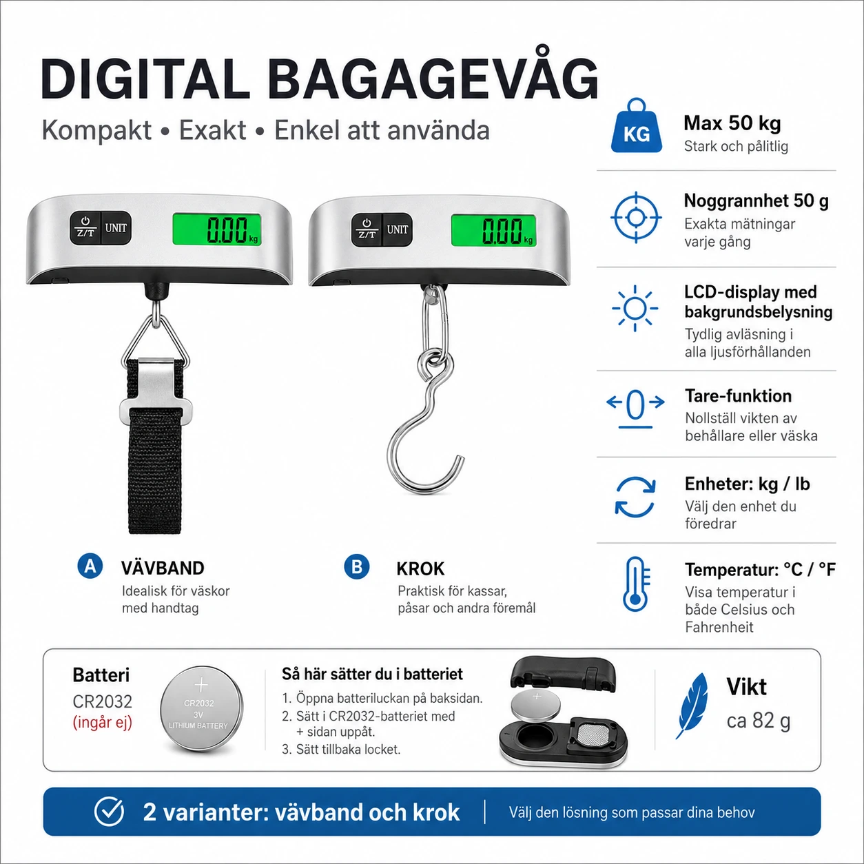 Bagagevåg Digital – Portabel Resvåg 50 kg
