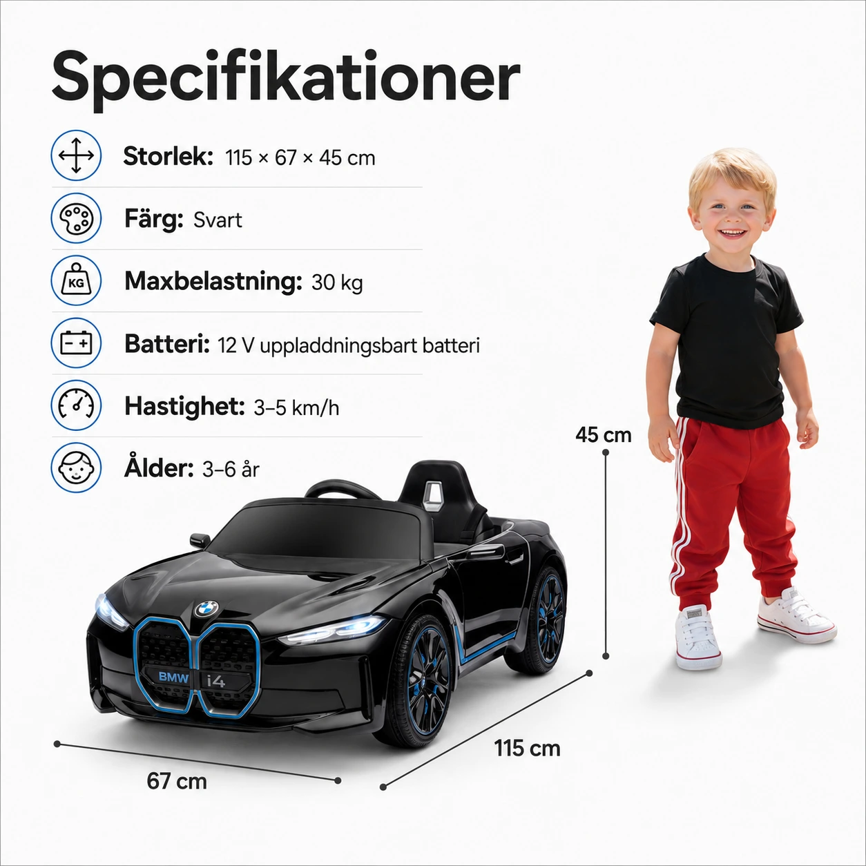 Elbil för barn med fjärrkontroll 12 V
