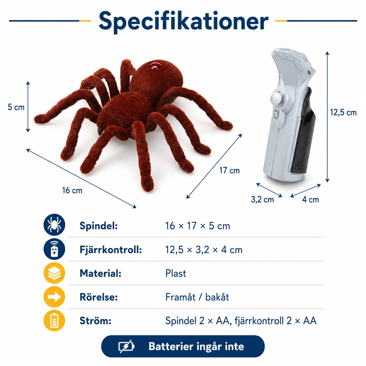 Fjärrstyrd Spindelleksak Realistisk för Halloween