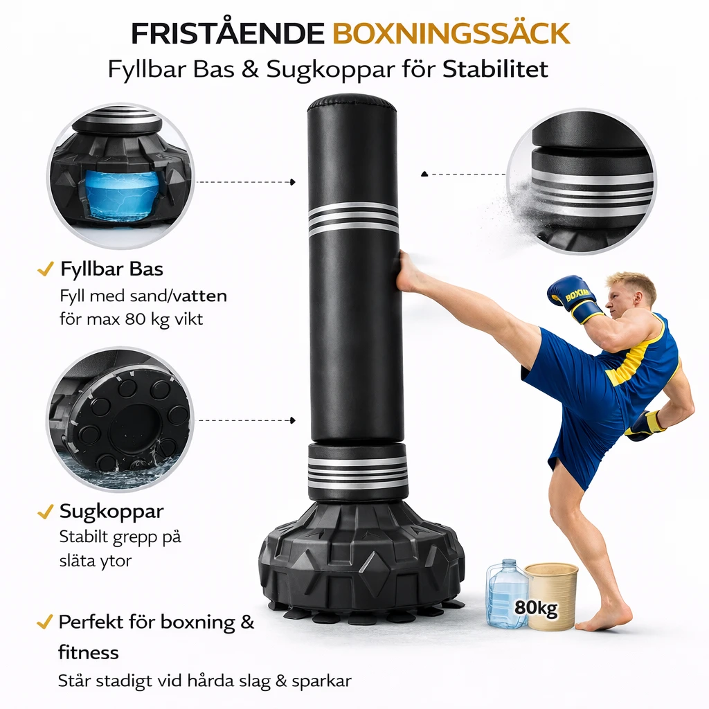 Fristående Boxningssäck – Fyllbar Bas & Sugkoppar