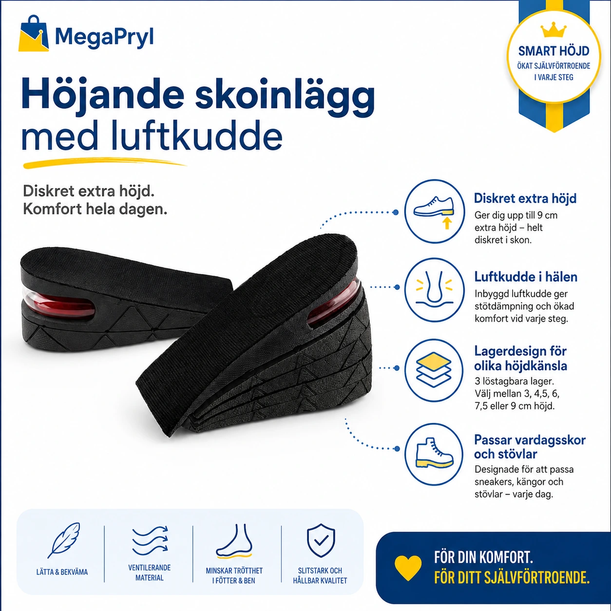 Höjande skoinlägg med luftkudde