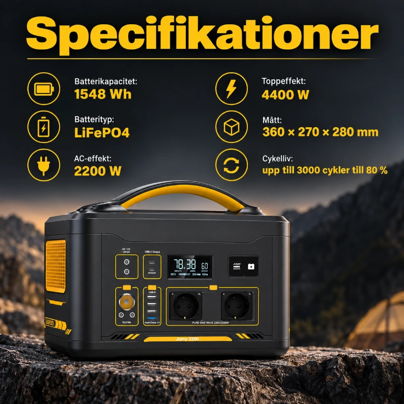 Portabel kraftstation 1548 Wh med LiFePO4-batteri