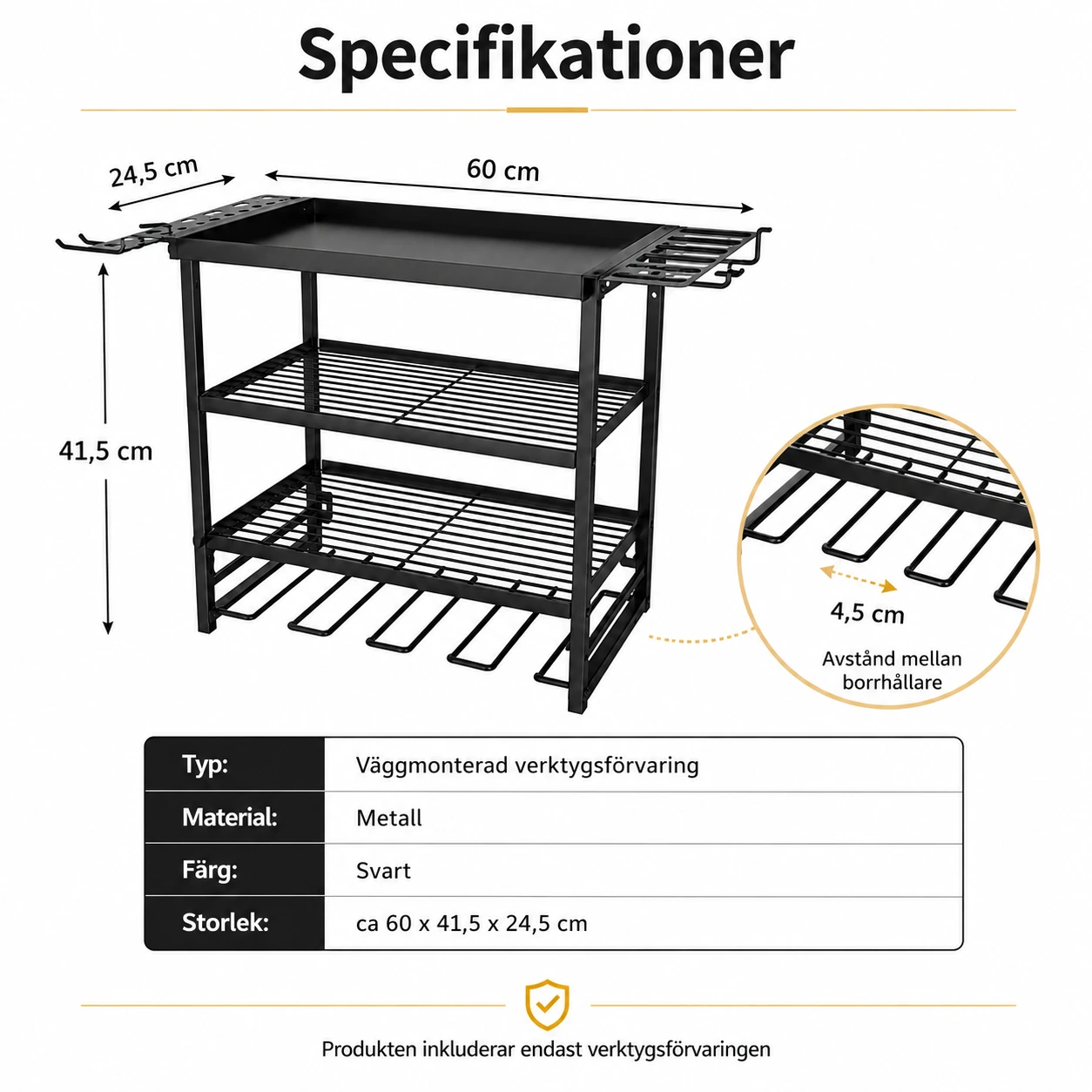 Väggmonterad verktygsförvaring för garage och verkstad