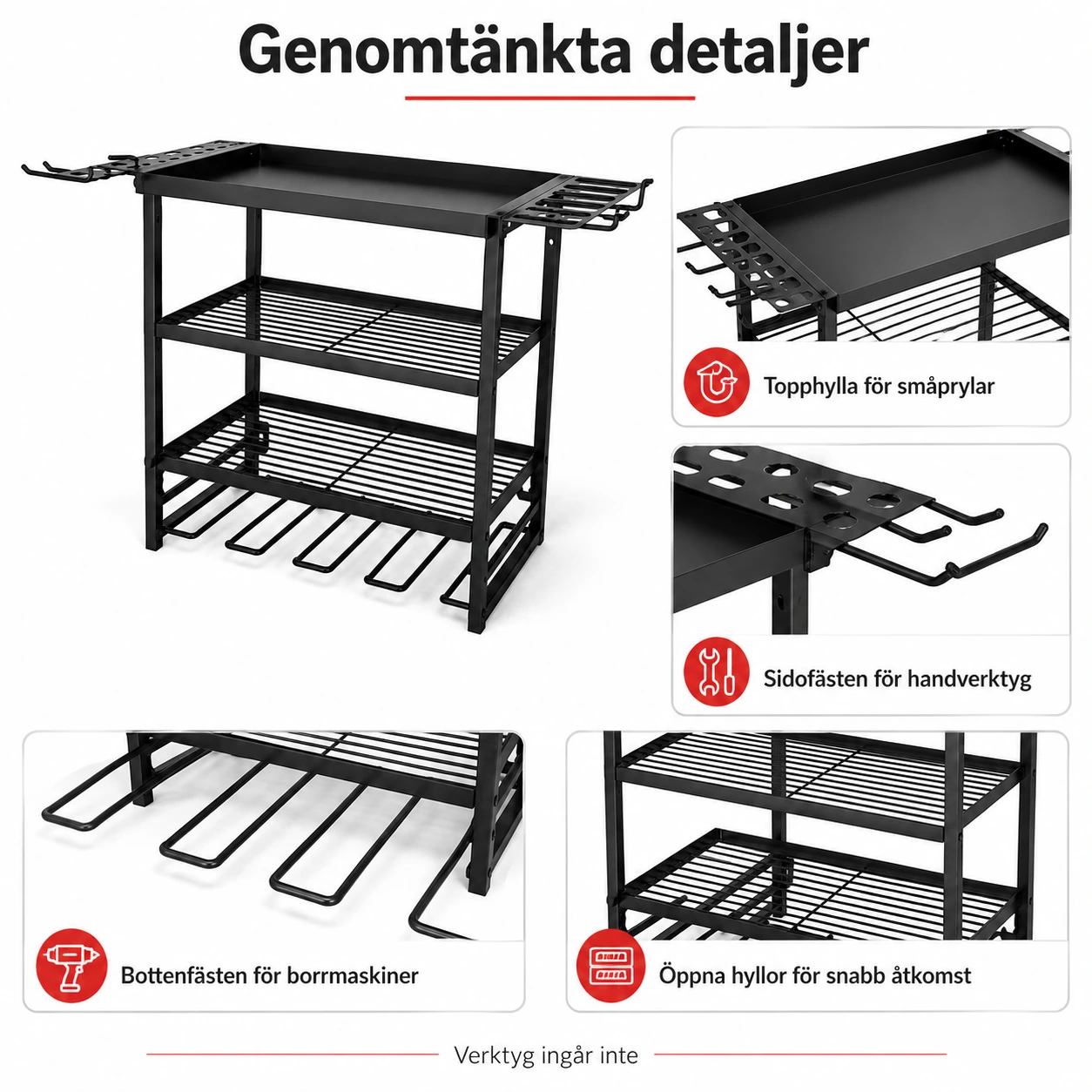Väggmonterad verktygsförvaring för garage och verkstad